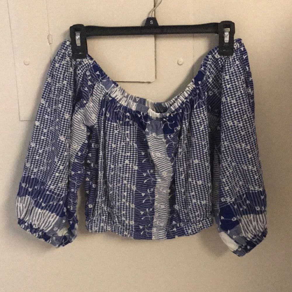 Forever 21 Blue Peasant Blouse Crop Top